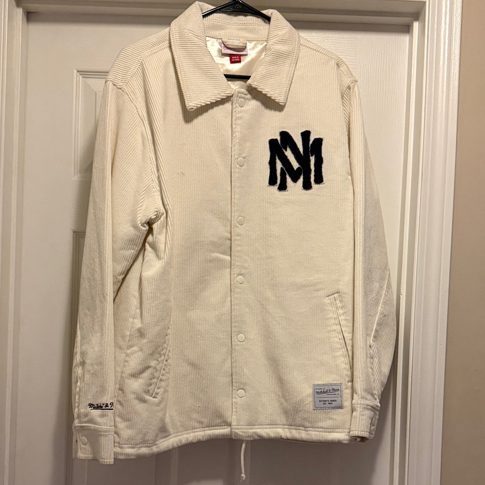 Mitchell & Ness Off-White Corduroy Jacket W/ Black Logo Size L Men